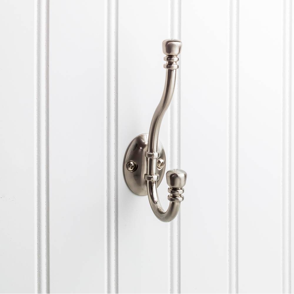 Hardware Resources - 5-3/16'' Satin Nickel Ringed Contemporary Double Prong Wall Mounted Hook - Satin Nickel