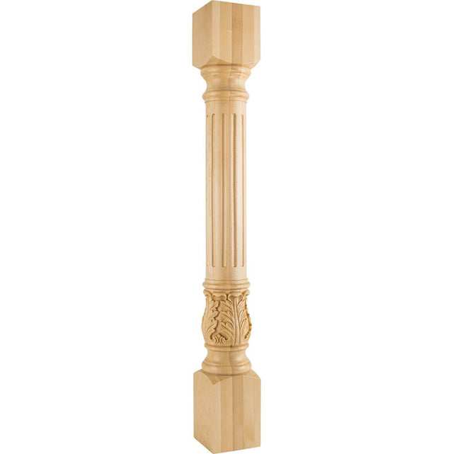 Hardware Resources - 5'' W x 5'' D x 42'' H Alder Fluted Acanthus Post - Unfinished