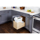 Single 50 Quart Wood Bottom-Mount Soft-close Trashcan Rollout for Hinged Doors, Includes Black Can