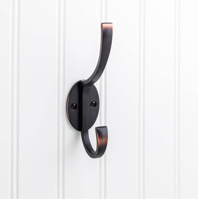 Hardware Resources - 5-7/8'' Brushed Oil Rubbed Bronze Flared Transitional Double Prong Wall Mounted Hook - Brushed Oil Rubbed Bronze