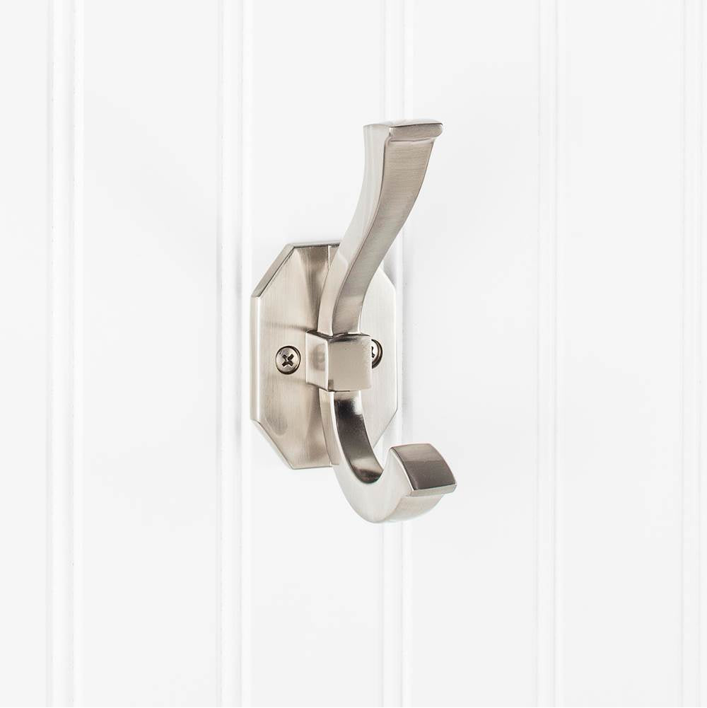 Hardware Resources - 4-5/16'' Satin Nickel Emerald Double Prong Wall Mounted Hook - Satin Nickel