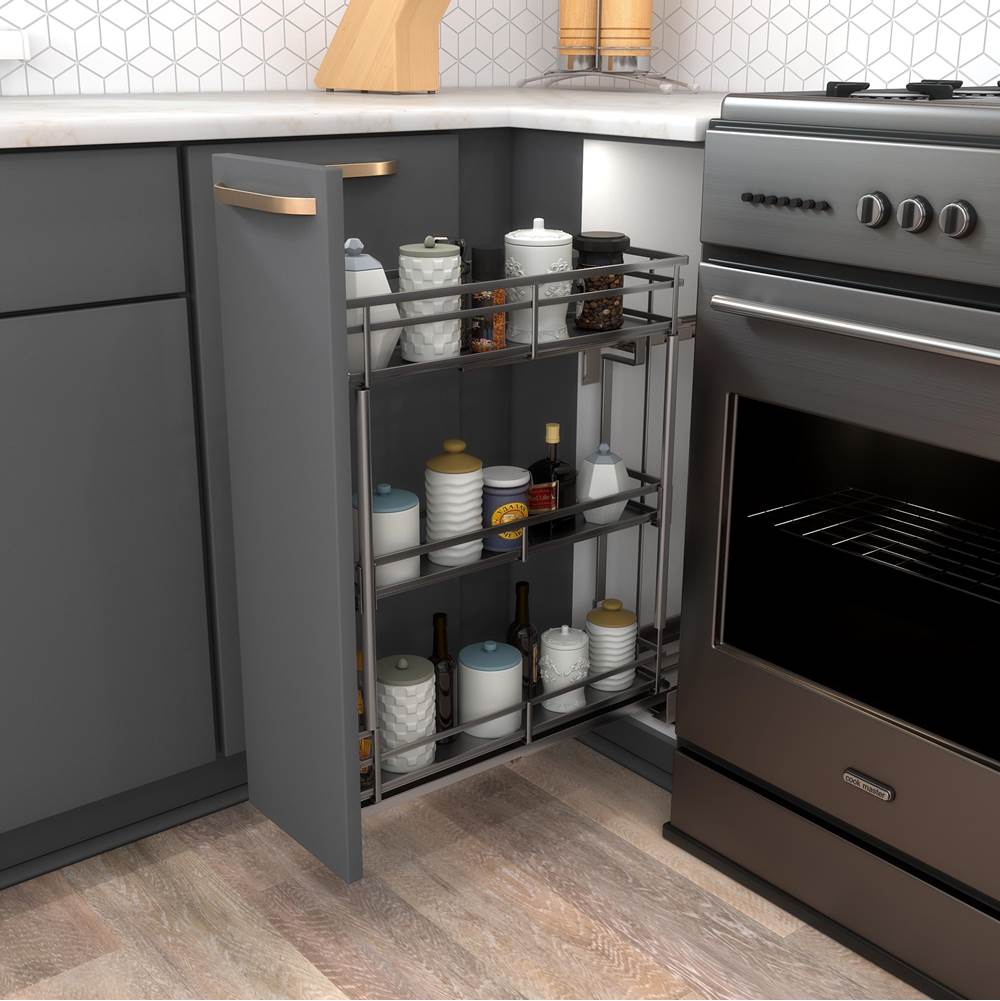 8'' Black Nickel STORAGE WITH STYLE  Metal ''No Wiggle'' Base Pullout, Preassembled with Soft-close Slides