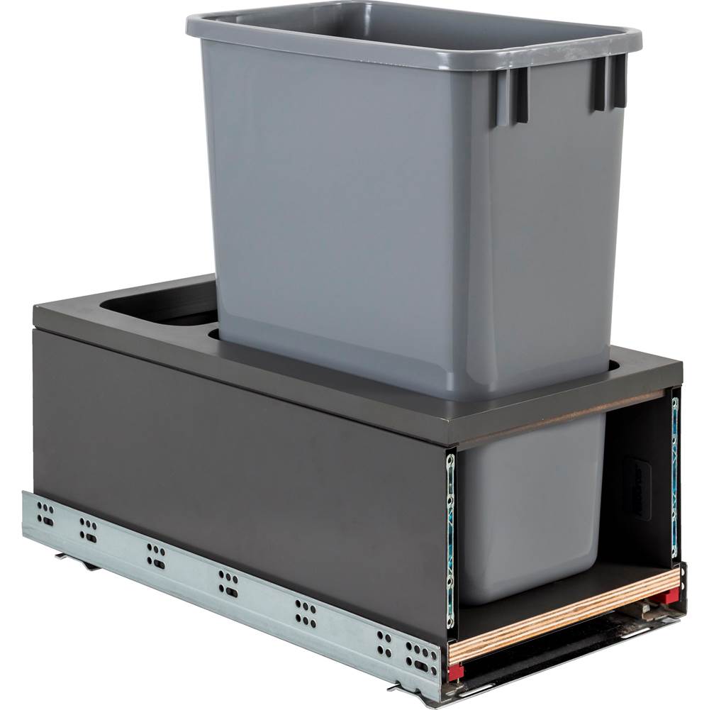 Hardware Resources - Single 35 Quart Metal Drawer Box Soft-close Trashcan Pullout - Grey
