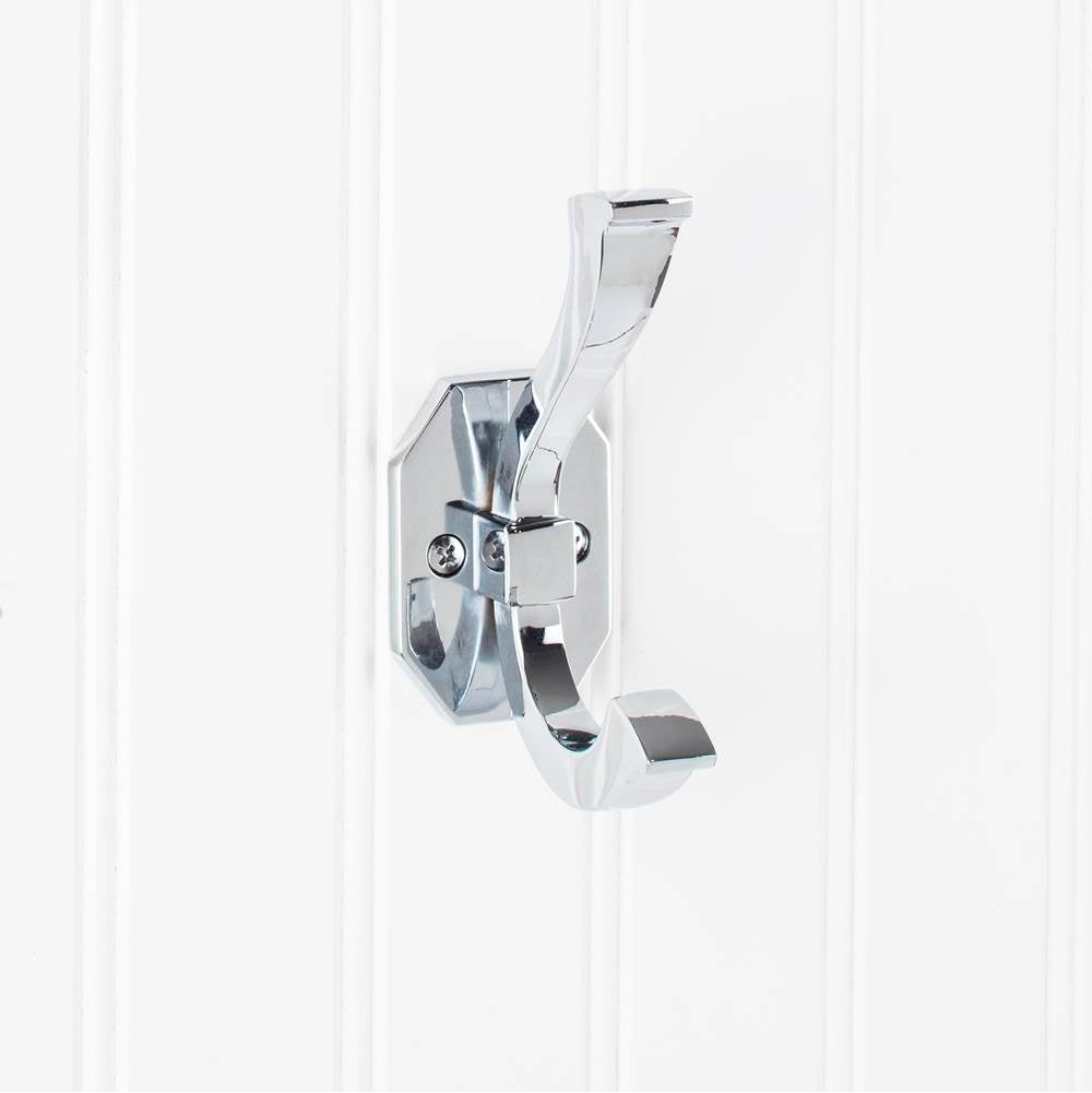 Hardware Resources - 4-5/16'' Polished Chrome Emerald Double Prong Wall Mounted Hook - Polished Chrome