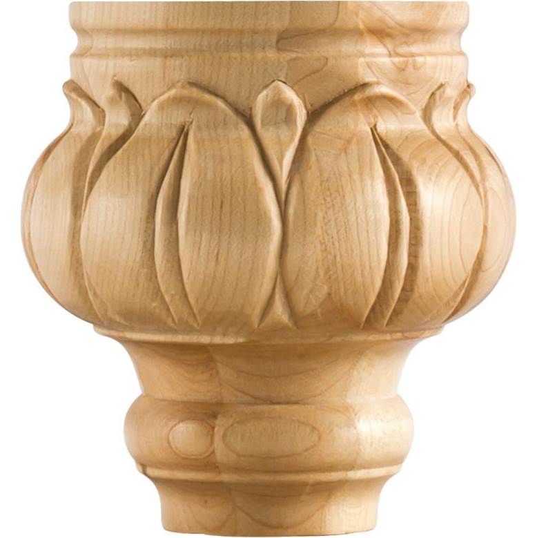 Hardware Resources - 4-1/2'' W x 4-1/2'' D x 4-1/2'' H Maple Carved Leaf Bun Foot - Unfinished