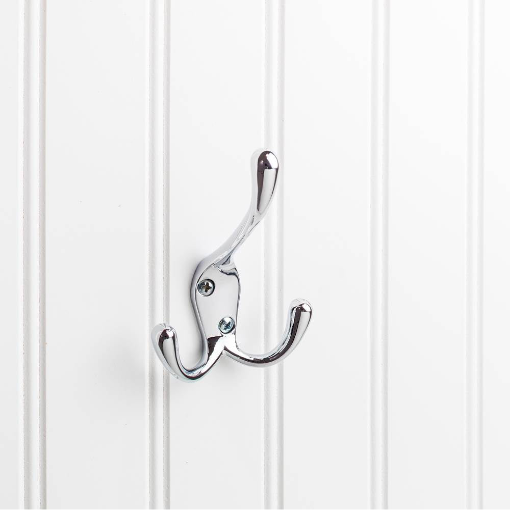 Hardware Resources - 4'' Polished Chrome Large Triple Prong Wall Mounted Hook - Polished Chrome
