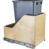 Hardware Resources - Single 50 Quart Wood Bottom-Mount Soft-close Trashcan Rollout for Hinged Doors, Includes Grey Can - Grey