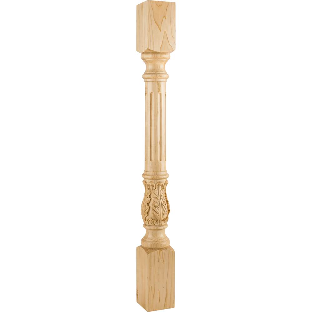 Hardware Resources - 3-1/2'' W x 3-1/2'' D x 35-1/2'' H Rubberwood Fluted Acanthus Post - Unfinished
