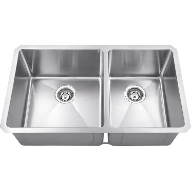 Hardware Resources - 32'' L x 19'' W x 10'' D Undermount 16 Gauge Handmade Stainless Steel 60/40 Double Bowl Sink - Stainless Steel