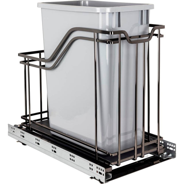 Hardware Resources - Single 35 Quart Black Nickel STORAGE WITH STYLE  Metal Soft-close Trashcan Pullout - Black Nickel