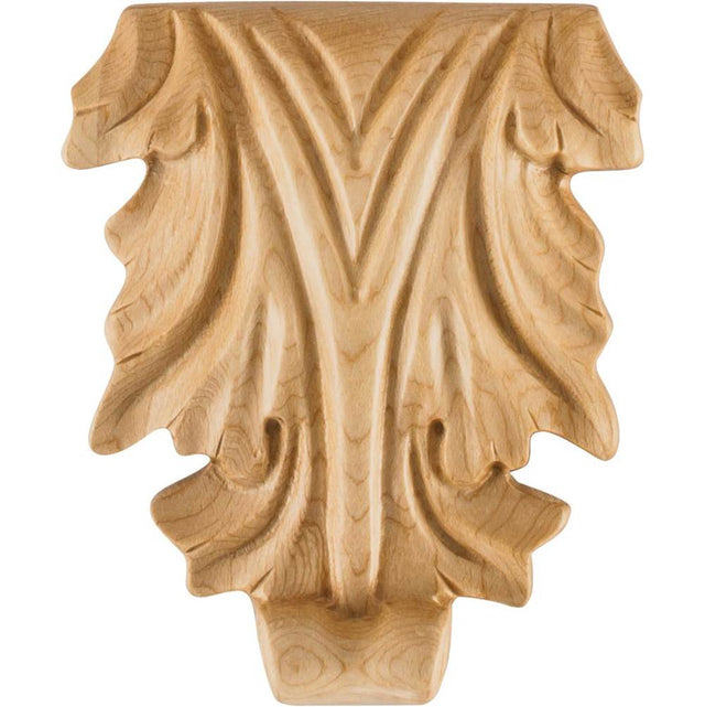 Hardware Resources - 3-5/8'' W x 3/4'' D x 4-1/4'' H Maple Acanthus Applique - Unfinished