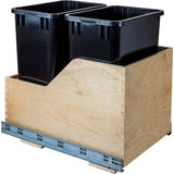 Hardware Resources - Double 35 Quart Wood Bottom-Mount Soft-close Trashcan Rollout for Hinged Doors, Includes Black Can - Black