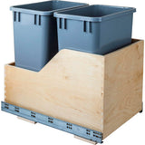 Hardware Resources - Double 35 Quart Wood Bottom-Mount Soft-close Trashcan Rollout for Hinged Doors, Includes Grey Can - Grey