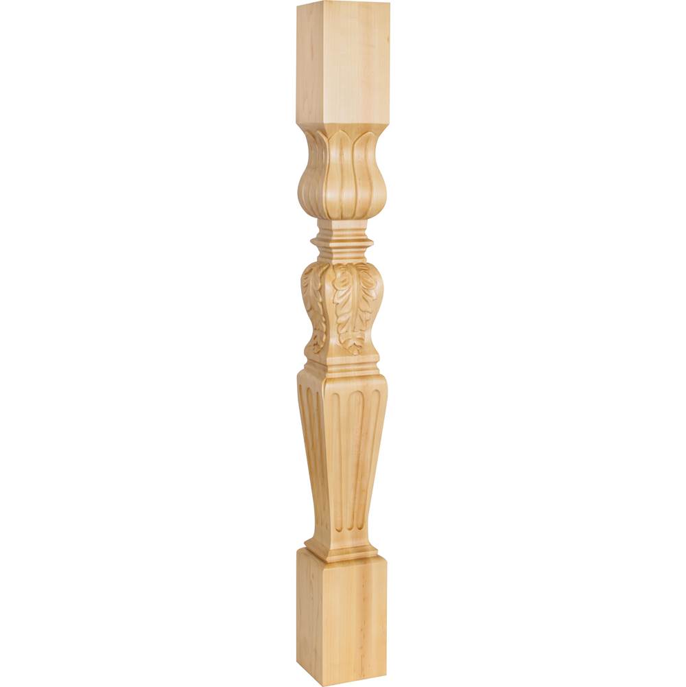 Hardware Resources - 3-3/4'' W x 3-3/4'' D x 35-1/2'' H Rubberwood Fluted Acanthus Post - Unfinished