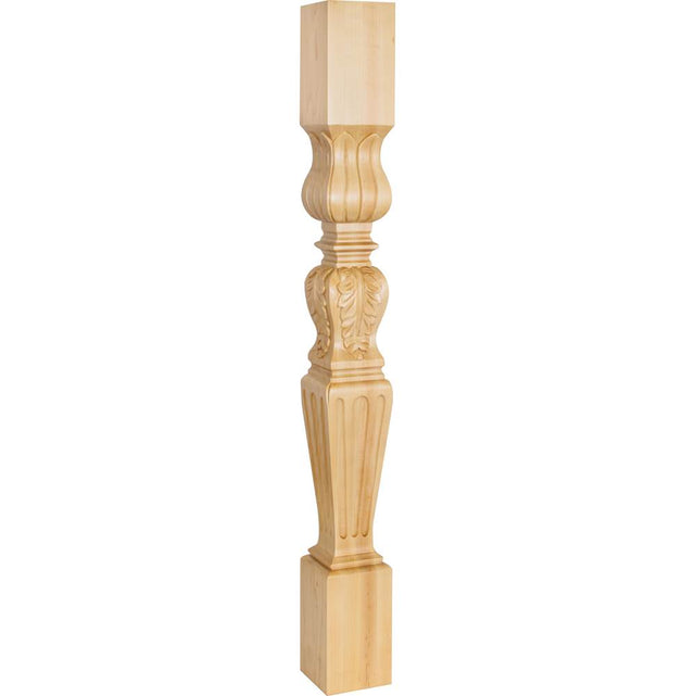 Hardware Resources - 3-3/4'' W x 3-3/4'' D x 35-1/2'' H Rubberwood Fluted Acanthus Post - Unfinished