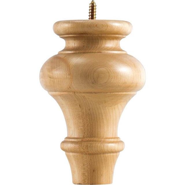 Hardware Resources - 4'' W x 4'' D x 6'' H Maple Turned Transitional Bun Foot - Unfinished