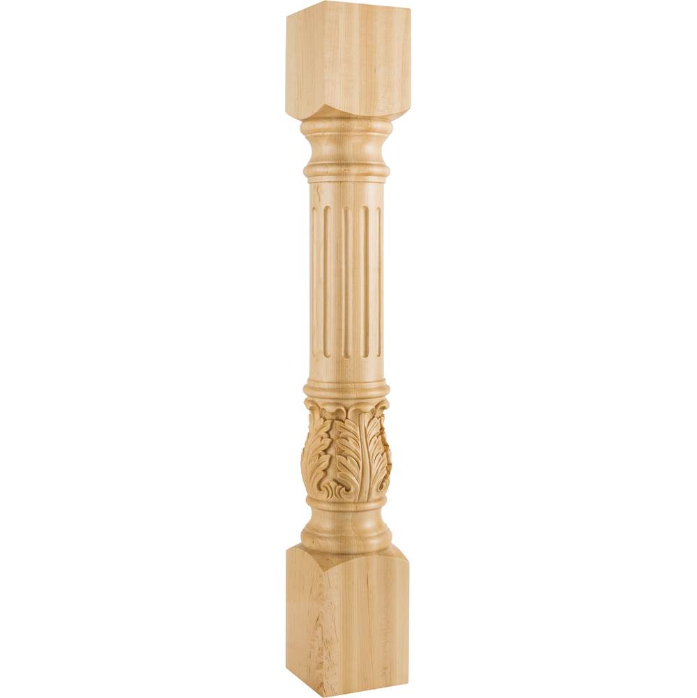 Hardware Resources - 5'' W x 5'' D x 35-1/2'' H Hard Maple Fluted Acanthus Post - Unfinished