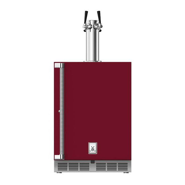 Hestan - 24'' Double Faucet Beer Dispenser, Solid Door, and Lock, Right Hinged - Tin Roof Burgundy
