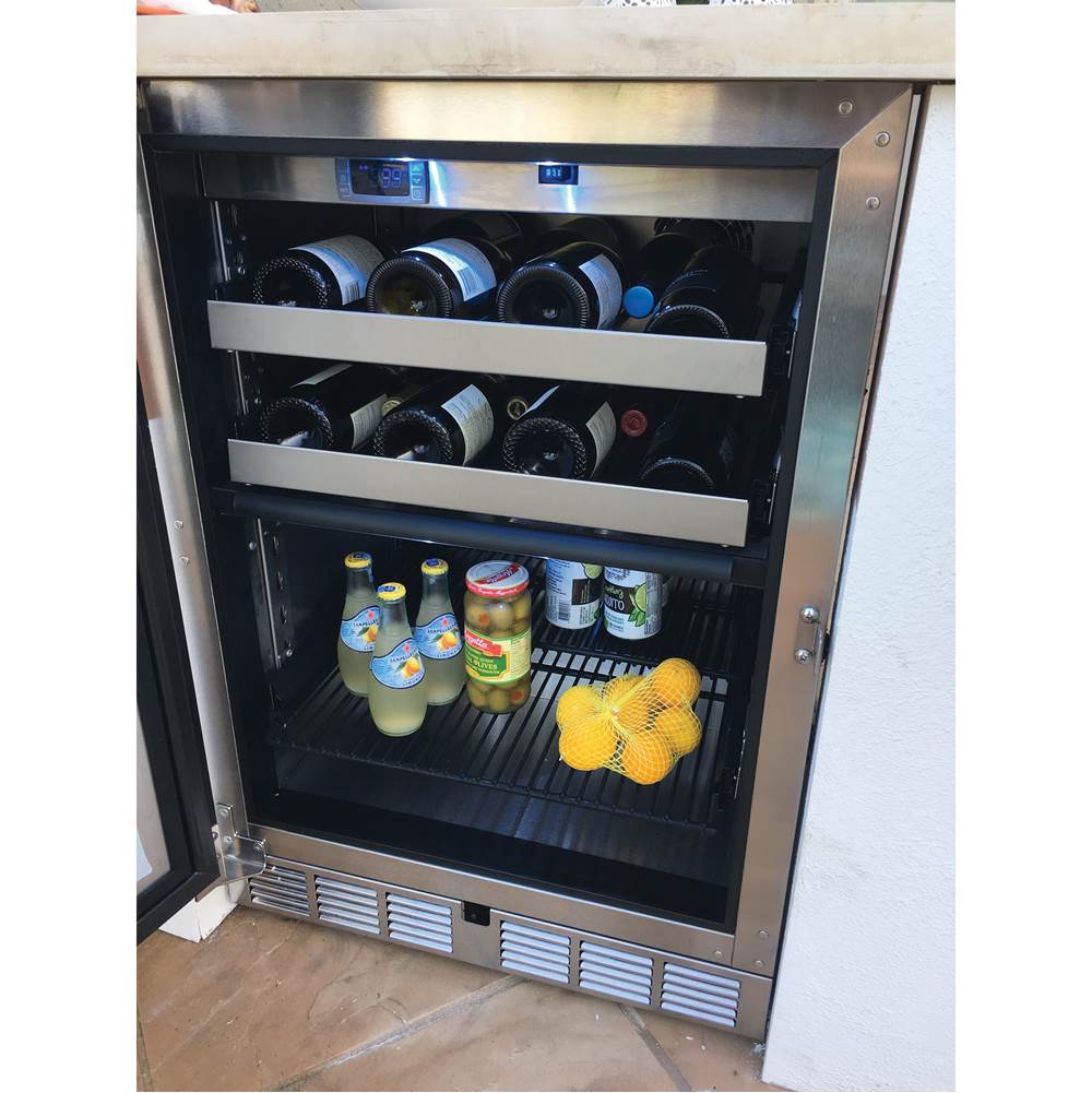 24'' Dual Zone Refrigerator with Wine, Glass Door and Lock, Right Hinged