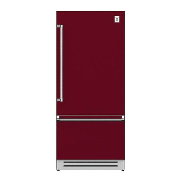 Hestan - Bottom Mount Refrigerator, Bottom Compressor, Left Hinged, 36'' - Tin Roof Burgundy