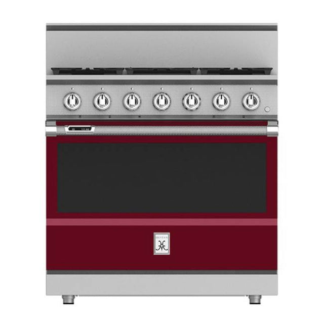 Hestan - Range, 4 Burner with Griddle, Dual Fuel, 36'' - Tin Roof Burgundy
