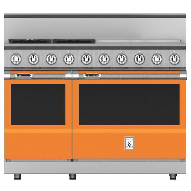 Hestan - Range, 4 Burner with 24'' Griddle, Dual Fuel, 48'' - Citra Orange