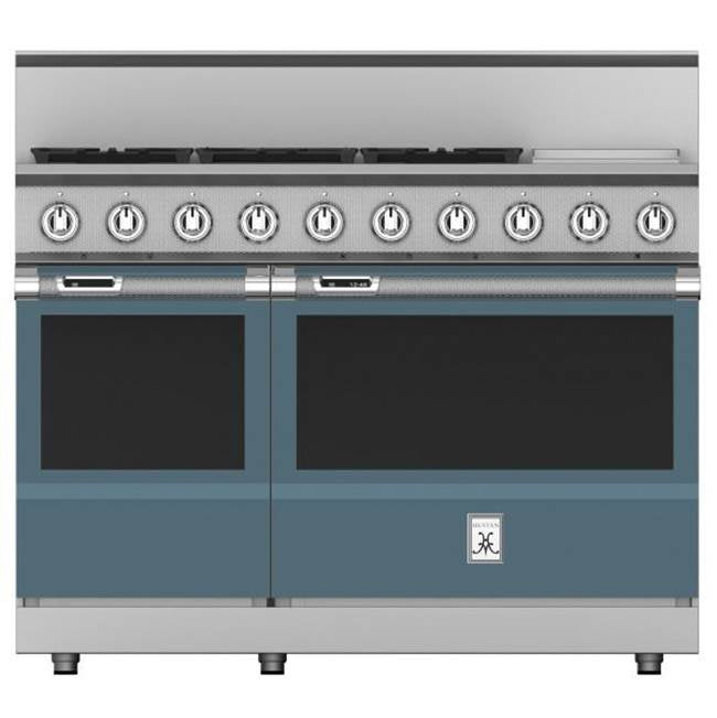 Hestan - Range, 5 Burner with Griddle, Dual Fuel, 48'' - Pacific Fog Dark Gray