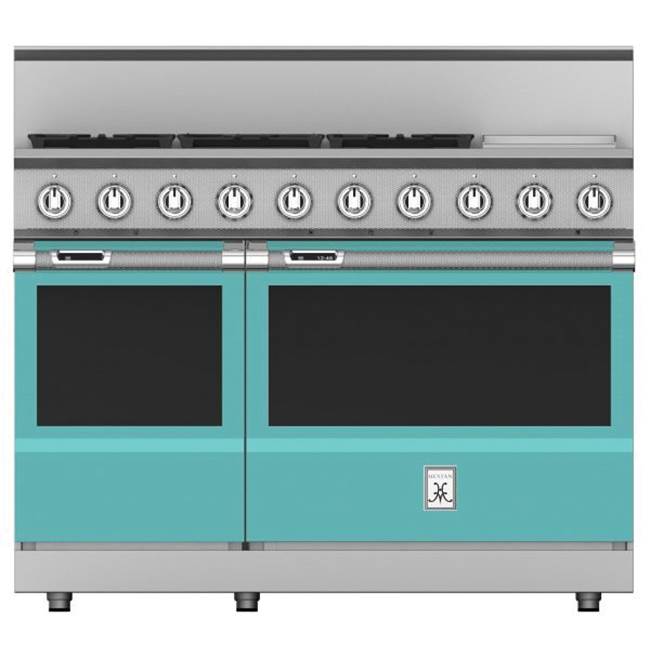 Hestan - Range, 5 Burner with Griddle, Dual Fuel, 48'' - Bora Bora Turquoise