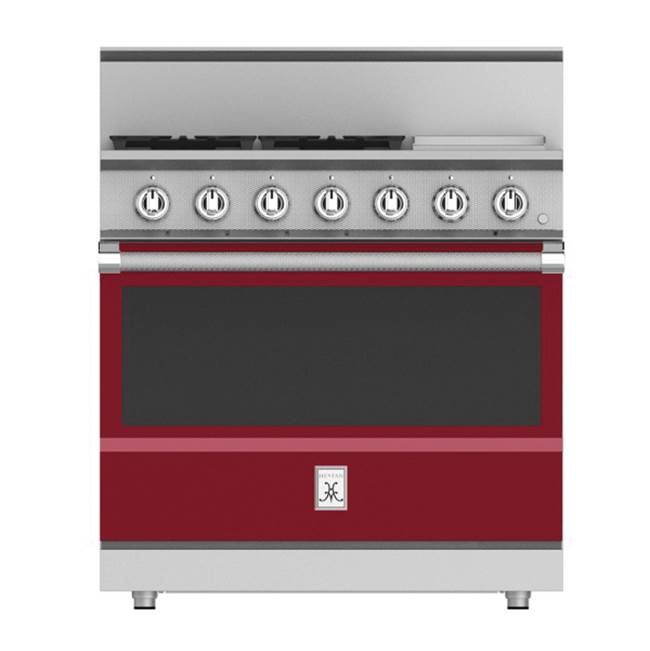 Hestan - Range, 4 Burner with Griddle, Gas, Manual Clean, 36'' - Tin Roof Burgundy