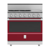 Hestan - Range, 4 Burner with Griddle, Gas, Manual Clean, 36'' - Tin Roof Burgundy