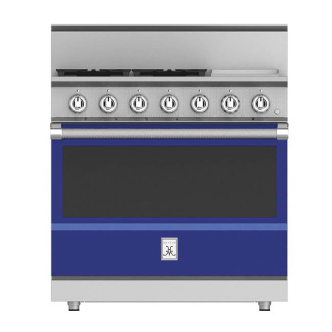 Hestan - Range, 4 Burner with Griddle, Gas, Manual Clean, 36'' - Prince Blue