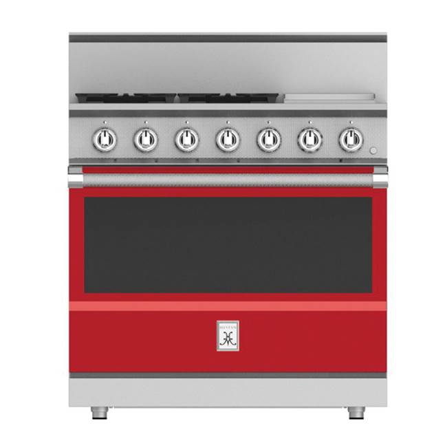 Hestan - Range, 4 Burner with Griddle, Gas, Manual Clean, 36'' - Matador Red