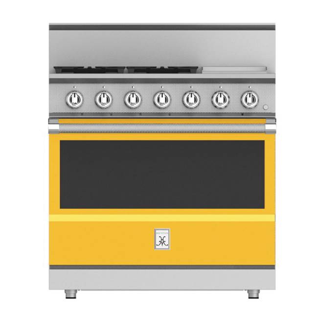 Hestan - Range, 4 Burner with Griddle, Gas, Manual Clean, 36'' - Sol Yellow