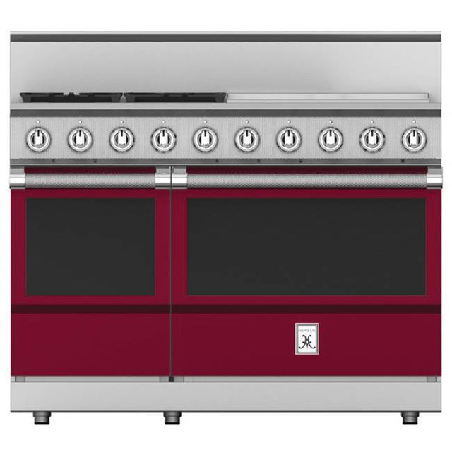 Hestan - Range, 4 Burner with 24'' Griddle, Gas, 48'' - Tin Roof Burgundy