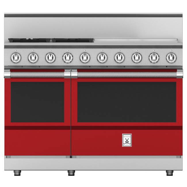 Hestan - Range, 4 Burner with 24'' Griddle, Gas, 48'' - Matador Red