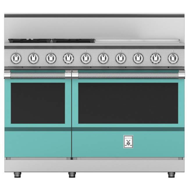 Hestan - Range, 4 Burner with 24'' Griddle, Gas, 48'' - Bora Bora Turquoise