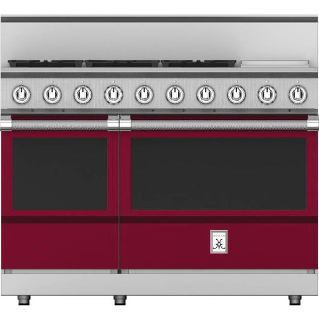 Hestan - Range, 5 Burner with Griddle, Gas, 48'' - Tin Roof Burgundy