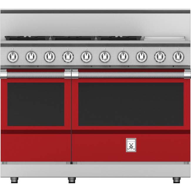 Hestan - Range, 5 Burner with Griddle, Gas, 48'' - Matador Red