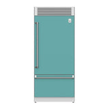Hestan - Bottom Mount Refrigerator, Top Compressor, Pro, Left Hinged, 36'' - Bora Bora Turquoise
