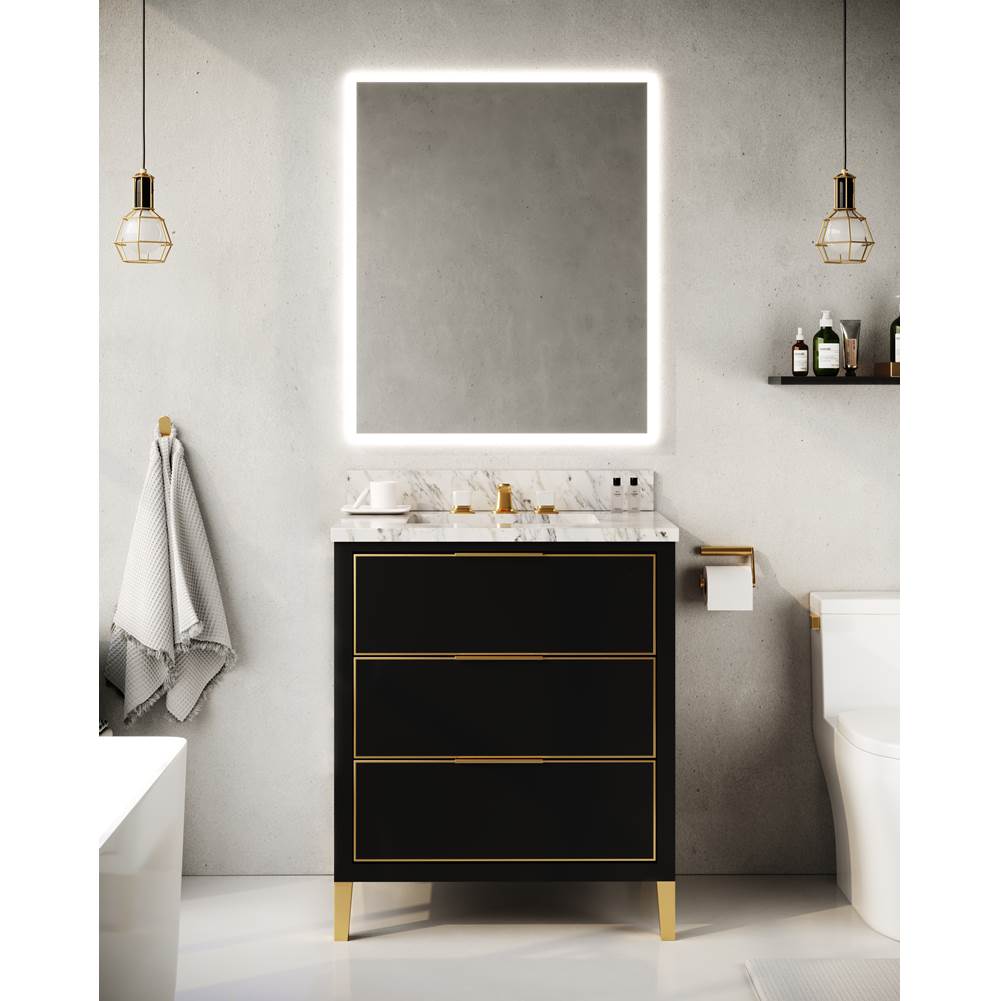 Muse Vanity Cabinet 30-in, Matte Black with Satin Brass