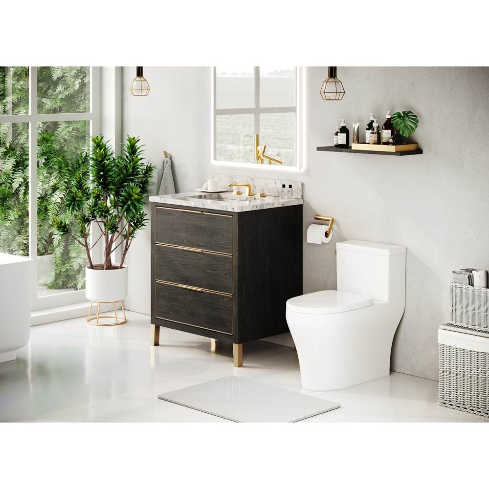 Icera - Muse Vanity Cabinet 30-in, Weathered Oak with Satin Brass - Weathered Oak With Santin Brass