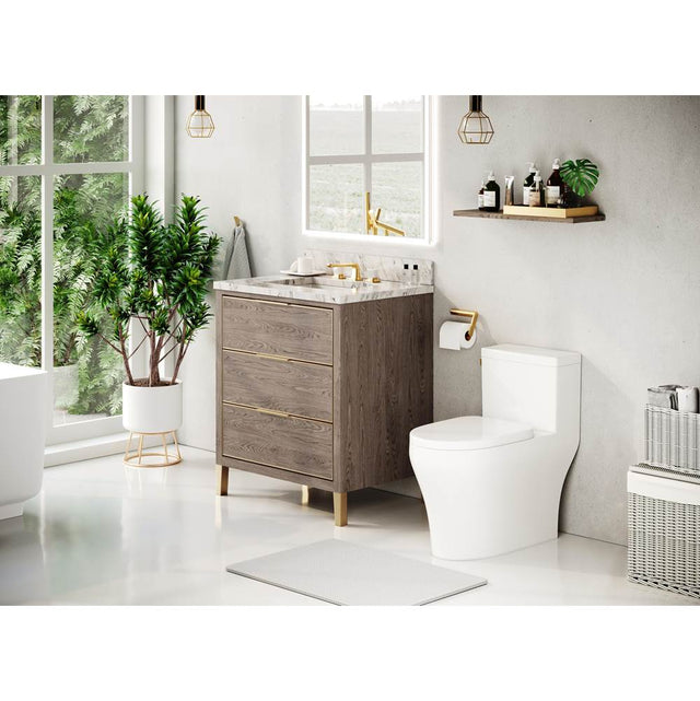 Icera - Muse Vanity Cabinet 30-in, Brushed Grey Oak with Satin Brass - Brushed Gray Oak With Satin Brass