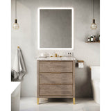 Muse Vanity Cabinet 30-in, Brushed Grey Oak with Satin Brass