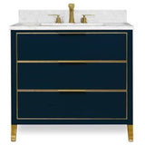 Icera - Muse Vanity Cabinet 36-in, Navy Blue with Satin Brass - Navy Blue with Satin Brass