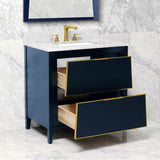 Canto Vanity Cabinet, 36-in Navy Blue w Satin Brass