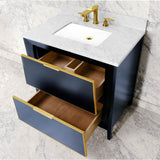 Canto Vanity Cabinet, 36-in Navy Blue w Satin Brass