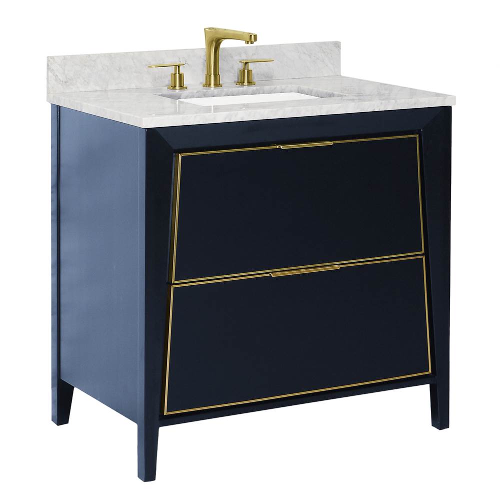 Canto Vanity Cabinet, 36-in Navy Blue w Satin Brass