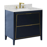 Canto Vanity Cabinet, 36-in Navy Blue w Satin Brass