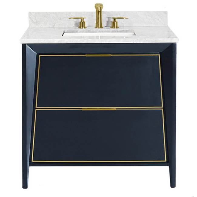 Icera - Canto Vanity Cabinet, 36-in Navy Blue w Satin Brass