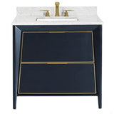Icera - Canto Vanity Cabinet, 36-in Navy Blue w Satin Brass
